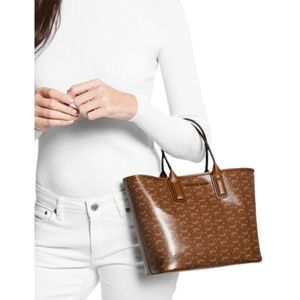 $348 NEW Michael Kors Jodie Small Jacquard Logo Tote Handbag Luggage Brown D12